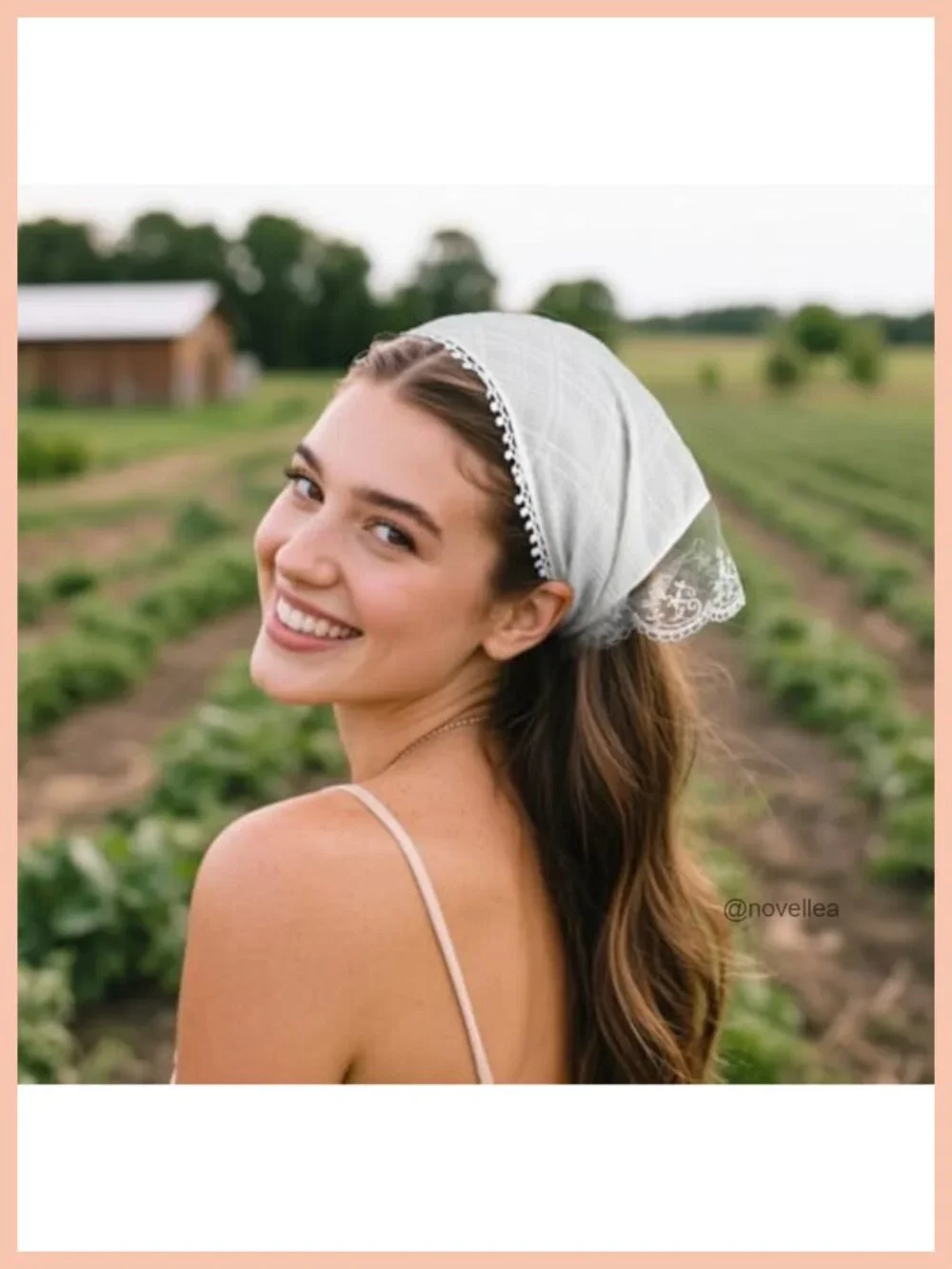 Lace Hair Scarf Headband with Adjustable Tie-Back - Boho Floral Cutout Design